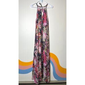 Maggy London Floral Maxi Dress Womens 12 Sleeveless Keyhole Watercolor Spring
